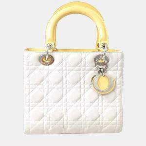 Dior White Leather Lady Dior Bag