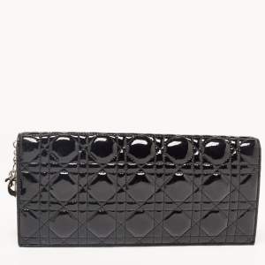 Pre Owned Dior Black Cannage Patent Leather Lady Dior Clutch