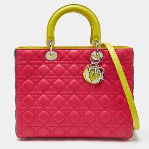 Pre Owned Dior Tri Color Cannage Leather Large Lady Dior Tote