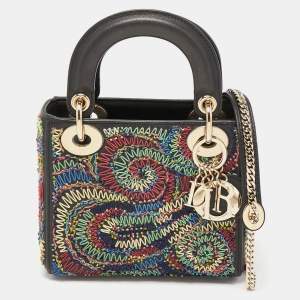 Dior Multicolor Leather Mini Embroidered and Beaded Lady Dior Tote