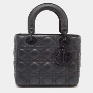 Dior Black Cannage Matte Leather Small Lady Dior Tote
