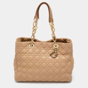 Dior Beige Cannage Leather Large Soft Lady Dior Shopper Tote