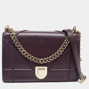 Pre Owned Dior Burgundy Leather Medium Diorama Shoulder Bag