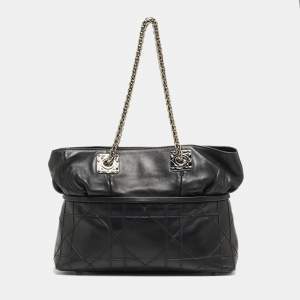 Pre Owned Dior Black Cannage Leather Granville Chain Link Tote