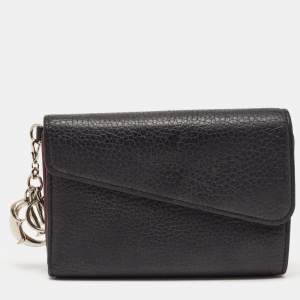 Pre Owned Dior Black/Magenta Leather Diorissimo Wallet