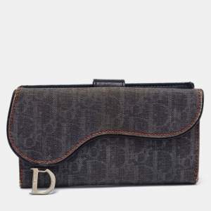 Pre Owned Dior Dark Blue Denim Diorissimo Saddle Continental Wallet