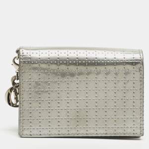 Dior Silver Micro Cannage Patent Leather Lady Dior Card Case