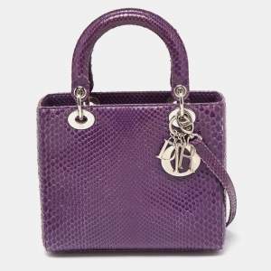 Pre Owned Dior Purple Python Medium Lady Dior Tote