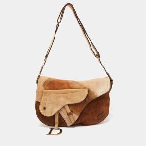 Pre Owned Dior Beige/Brown Calfhair and Suede Saddle Bag
