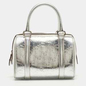 Dior Silver Oblique Embossed Leather Boston Bag
