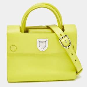 Pre Owned Dior Neon Yellow Leather Mini Diorever Top Handle Bag