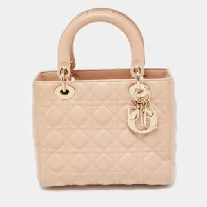 Pre Owned Dior Beige Leather Medium Lady Dior Tote