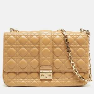 Pre Owned Dior Beige Cannage Leather Large Miss Dior Shoulder Bag