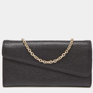 Pre Owned Dior Black/Pink Leather Diorissimo Rencontre Chain Wallet