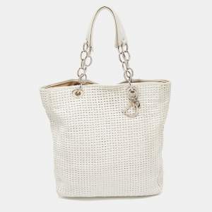 Pre Owned Dior White Woven Leather Soft Lady Dior Shopping Tote
