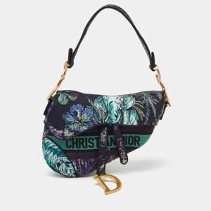 Pre Owned Dior Multicolor Floral Embroidered Canvas Saddle Bag