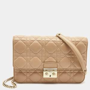 Pre Owned Dior Beige Cannage Leather Miss Dior Promenade Chain Bag
