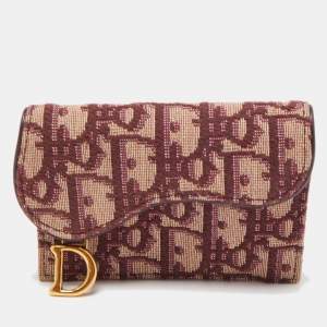Dior Burgundy Oblique Canvas and Leather Saddle Card Holder