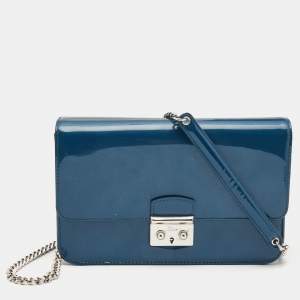 Pre Owned Dior Blue Patent Leather Miss Dior Promenade Chain Pouch