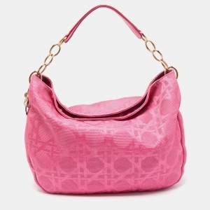 Dior Pink Cannage Canvas Lady Dior Hobo
