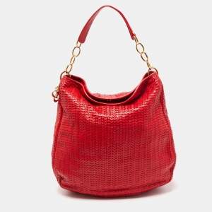 Dior Red Woven Leather Lady Dior Hobo