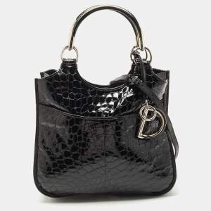 Pre Owned Dior Black Croc Embossed Patent Leather 61 Hobo
