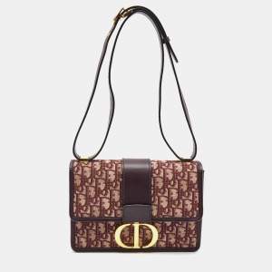 Pre Owned Dior Burgundy Oblique Canvas and Leather 30 Montaigne Shoulder Bag