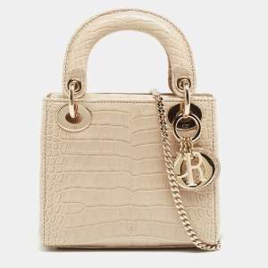 Pre Owned Dior Beige Alligator Mini Lady Dior Tote