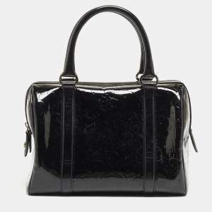 Pre Owned Dior Black Oblique Embossed Patent Leather Boston Bag