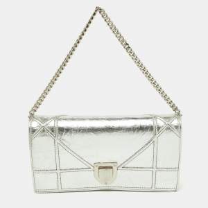 Pre Owned Dior Silver Leather Diorama Wallet On Chain