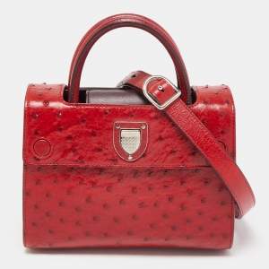 Pre Owned Dior Red Ostrich Small Diorever Tote