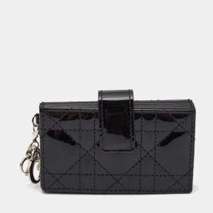 Dior Black Cannage Patent Leather Lady Dior 5 Gusset Card Holder