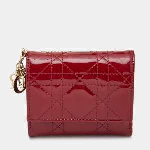 Dior Red Cannage Patent Leather Lady Dior Compact Wallet
