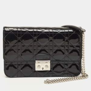Pre Owned Dior Black Cannage Patent Leather Miss Dior Promenade Chain Bag