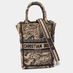 Pre Owned Dior Black Toile De Jouy Embroidery Canvas Mini Book Tote Phone Bag