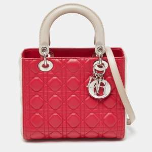 Pre Owned Dior Two Tone Pink Cannage Leather Medium Lady Dior Tote