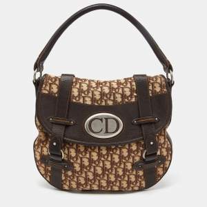Dior Brown Oblique Canvas and Leather CD Logo Flap Hobo