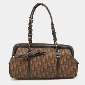 Dior Brown Oblique Coated Canvas And Leather Trotter Romantique Satchel