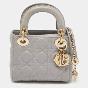 Dior Grey Cannage Leather Mini Chain Lady Dior Tote