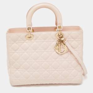 Dior Pink Cannage Leather Large Lady Dior Tote