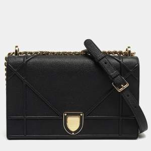Pre Owned Dior Black Leather Medium Diorama Flap Shoulder Bag