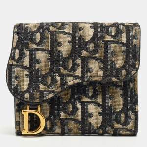Pre Owned Dior Blue Oblique Canvas Saddle Card Holder