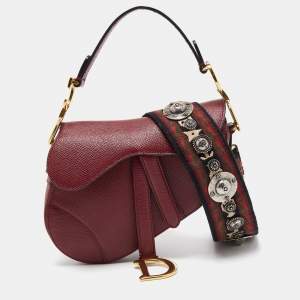 Dior Red Leather Mini Saddle Bag