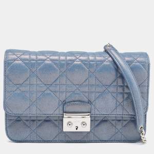 Pre Owned Dior Blue Cannage Quilted Leather Miss Dior Promenade Chain Clutch