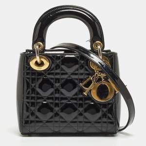 Dior Black Cannage Patent Leather Mini Lady Dior Tote