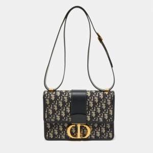 Pre Owned Dior Navy Blue Oblique Canvas and Leather 30 Montaigne Shoulder Bag
