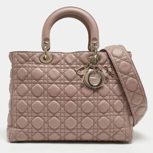 Dior Old Rose Cannage Leather Supple Lady Dior Tote