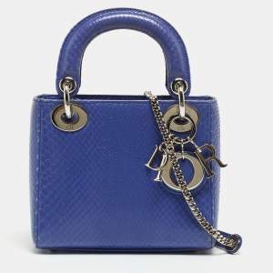 Pre Owned Dior Blue Python Mini Lady Dior Tote
