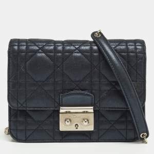 Pre Owned Dior Navy Blue Shimmer Cannage Leather Mini Miss Dior Bag