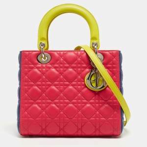 Pre Owned Dior Tri Color Leather Medium Lady Dior Tote Bag